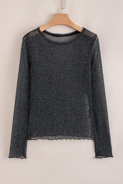 Serenity Metallic Glitter Mesh Long Sleeve Top – Black Tops/Long Sleeve Tops for Shopify Collective (6 view)