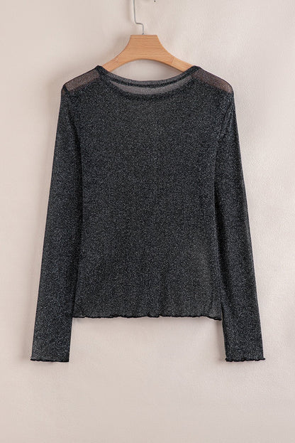 Serenity Metallic Glitter Mesh Long Sleeve Top – Black Tops/Long Sleeve Tops for Shopify Collective (7 view)