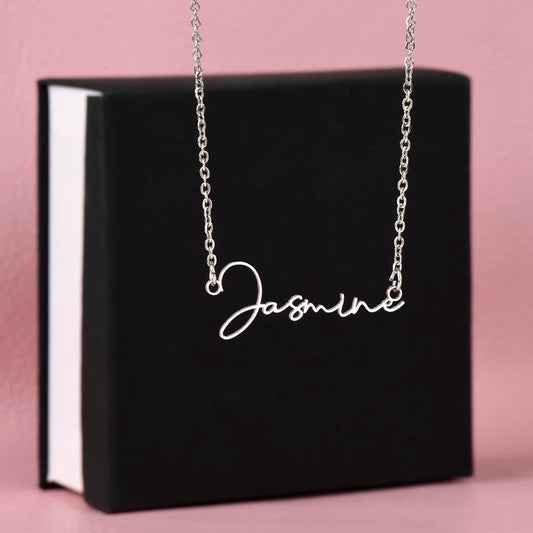 Signature Style Name Necklace – Custom Keepsake They’ll Treasure | Personalized Jewelry – Polished Stainless Steel Jewelry for 18k gold necklace (2 view)