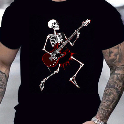 Skull Guitar T-Shirt – Men's Retro Rocker Tee for Casual & Halloween Style | Short Sleeve Streetwear – Black Mens Top for Best Sellers (7 view)