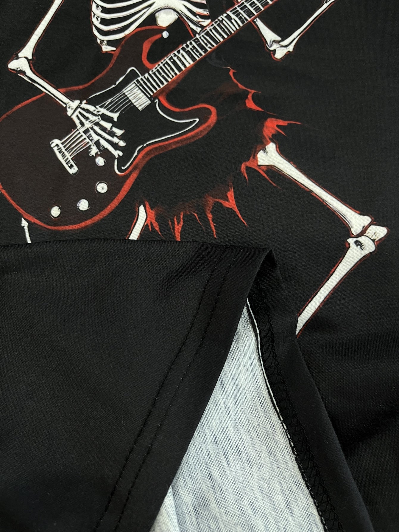 Skull Guitar T-Shirt – Men's Retro Rocker Tee for Casual & Halloween Style | Short Sleeve Streetwear – Black Mens Top for Best Sellers (3 view)