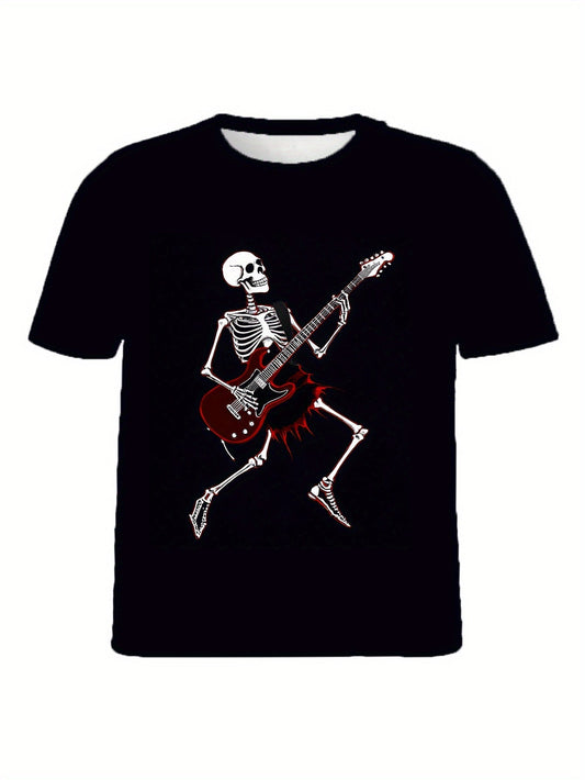 Skull Guitar T-Shirt – Men's Retro Rocker Tee for Casual & Halloween Style | Short Sleeve Streetwear – Black Mens Top for Best Sellers (2 view)