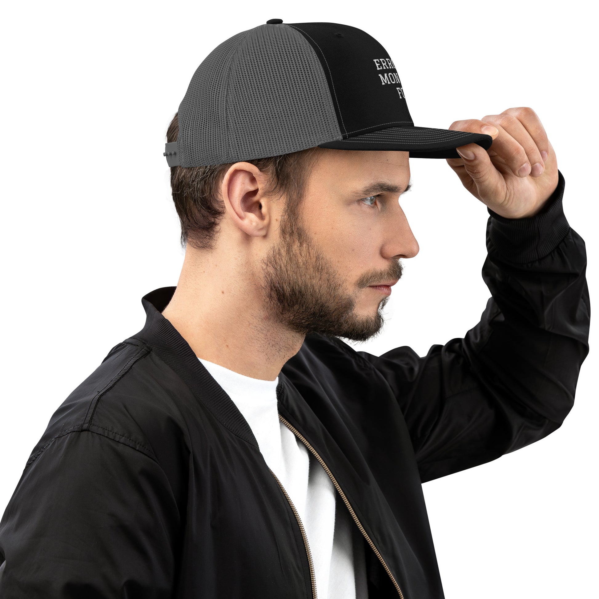 ERROR 404: MONEY NOT FOUND Trucker Cap I Embroidered – Black / Charcoal Hats for lot lizards designs (4 view)