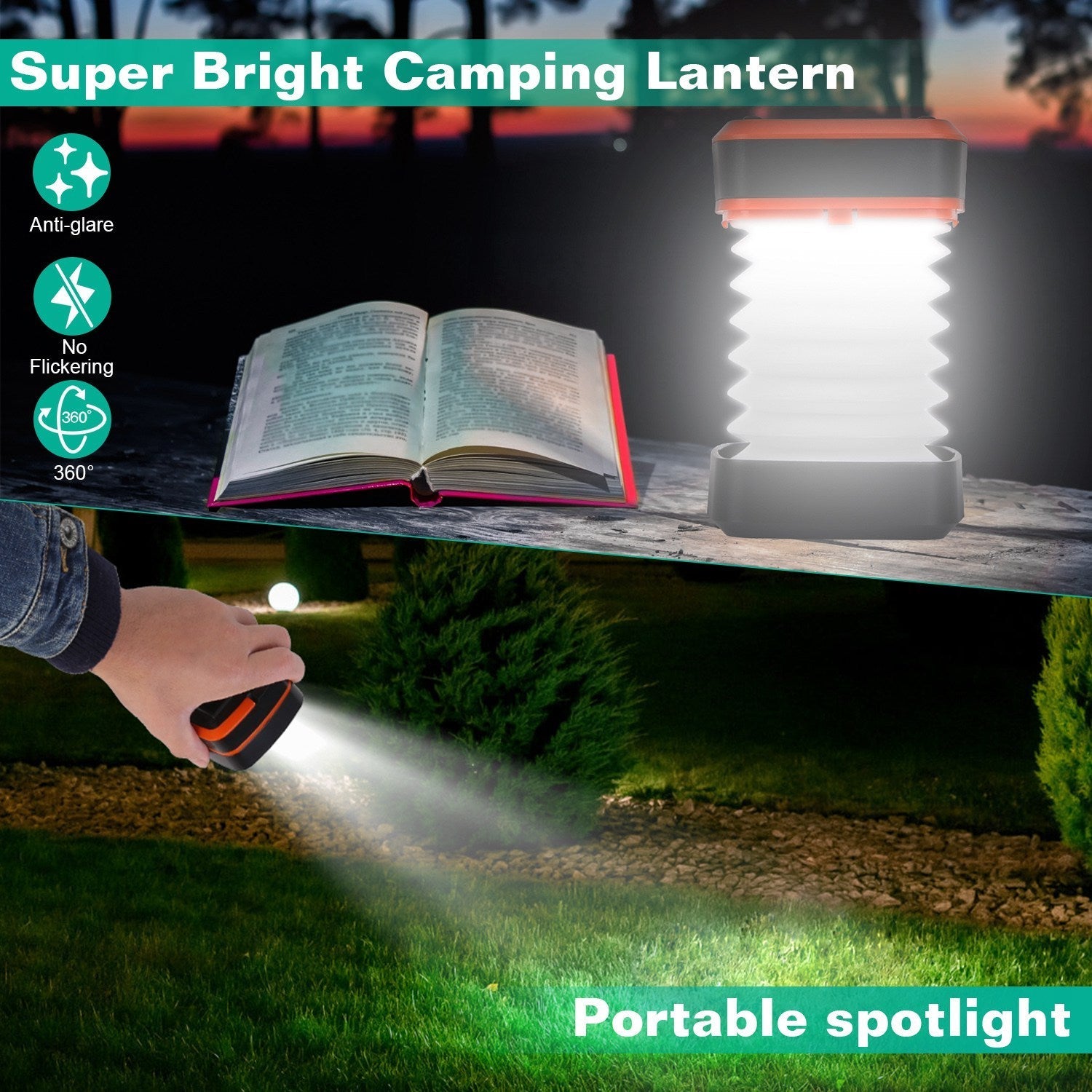 Solar Camping Lantern – Collapsible, USB - Rechargeable Portable Tent Light – Orange Camping Gear for camping gear (10 view)