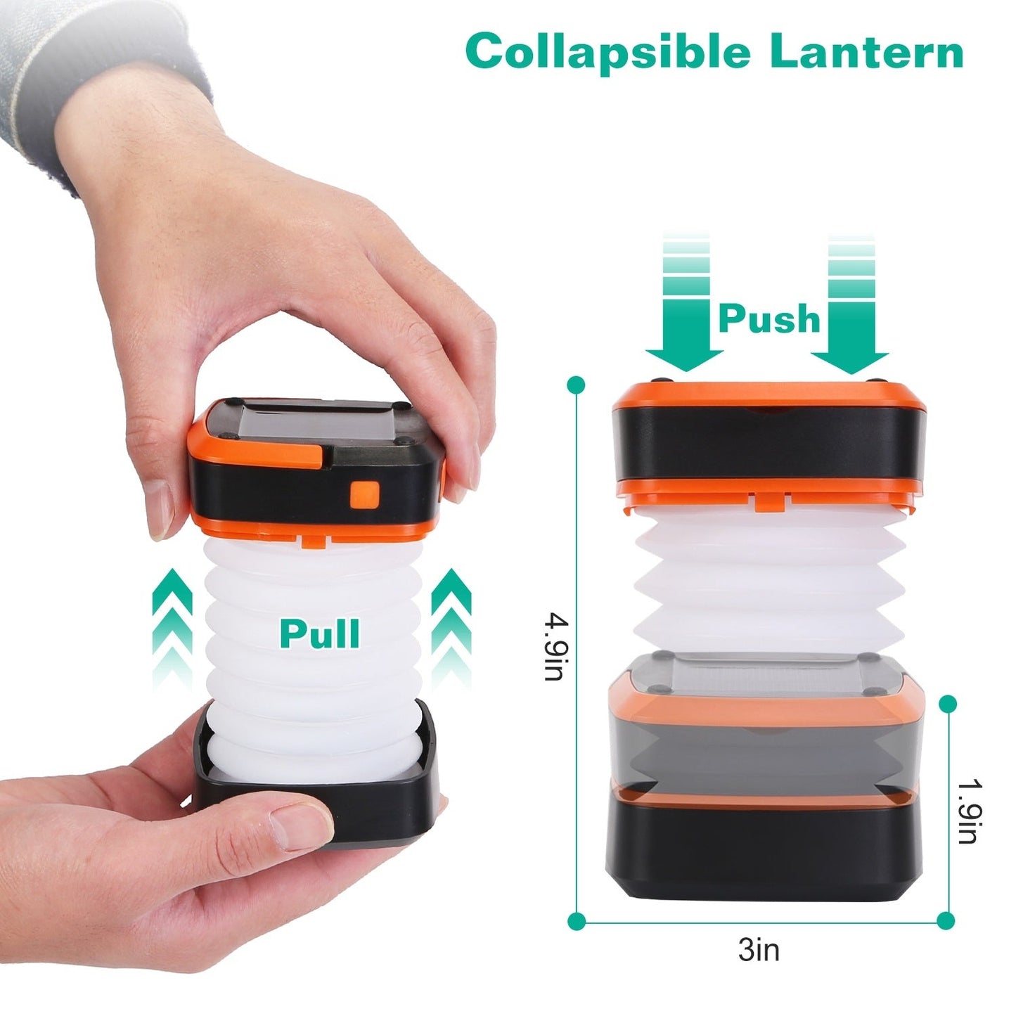 Solar Camping Lantern – Collapsible, USB - Rechargeable Portable Tent Light – Orange Camping Gear for camping gear (3 view)