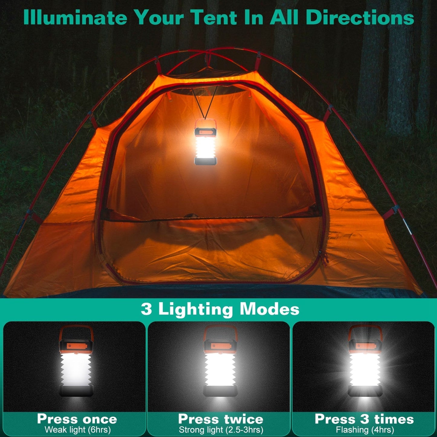 Solar Camping Lantern – Collapsible, USB - Rechargeable Portable Tent Light – Orange Camping Gear for camping gear (6 view)