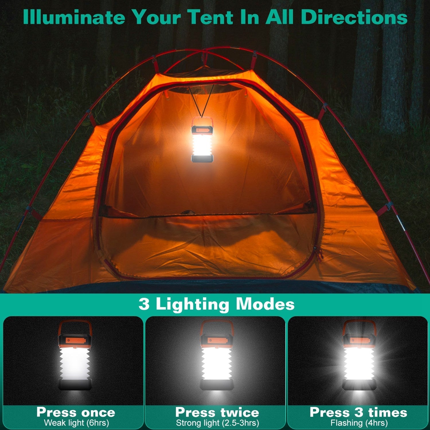 Solar Camping Lantern – Collapsible, USB - Rechargeable Portable Tent Light – Orange Camping Gear for camping gear (6 view)