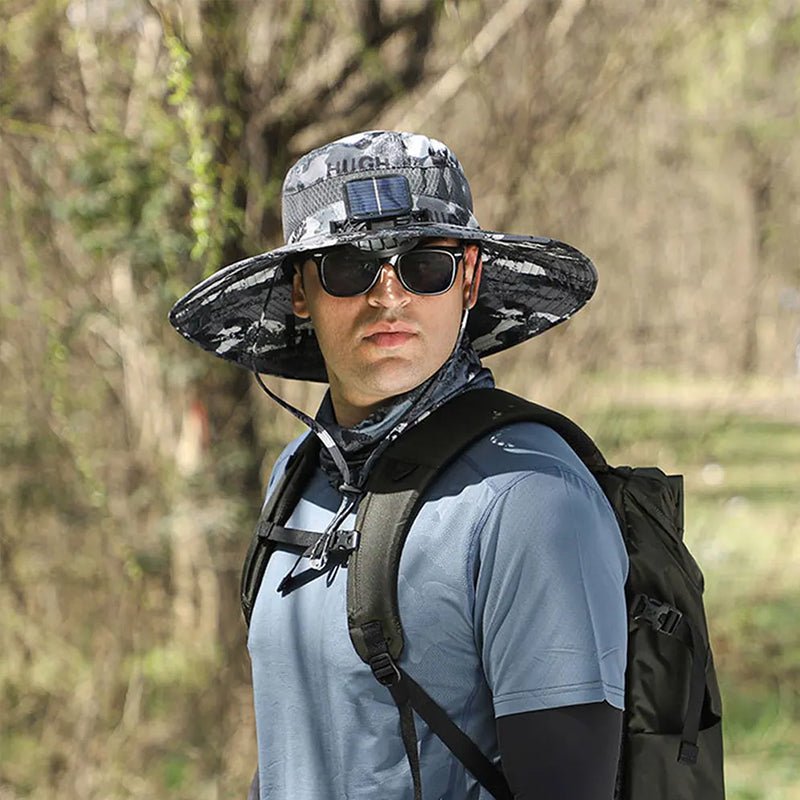 Solar Fan Hat – Wide - Brim Cooling Bucket Cap with Dual Power | Outdoor Fishing & Hiking Gear – Green Hats for Apparel and Accessories (7 view)