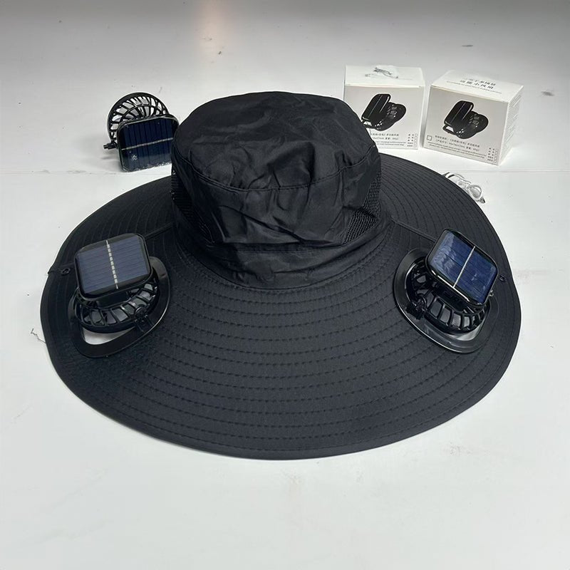 Solar Fan Hat – Wide - Brim Cooling Bucket Cap with Dual Power | Outdoor Fishing & Hiking Gear – Black Hats for Apparel and Accessories (5 view)