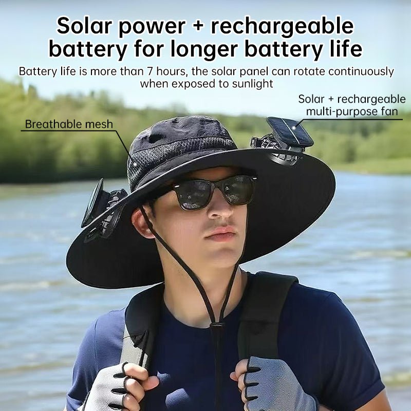 Solar Fan Hat – Wide - Brim Cooling Bucket Cap with Dual Power | Outdoor Fishing & Hiking Gear – Green Hats for Apparel and Accessories (10 view)