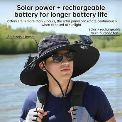 Solar Fan Hat – Wide - Brim Cooling Bucket Cap with Dual Power | Outdoor Fishing & Hiking Gear – Green Hats for Apparel and Accessories (10 view)
