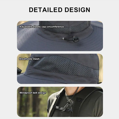 Solar Fan Hat – Wide - Brim Cooling Bucket Cap with Dual Power | Outdoor Fishing & Hiking Gear – Green Hats for Apparel and Accessories (8 view)