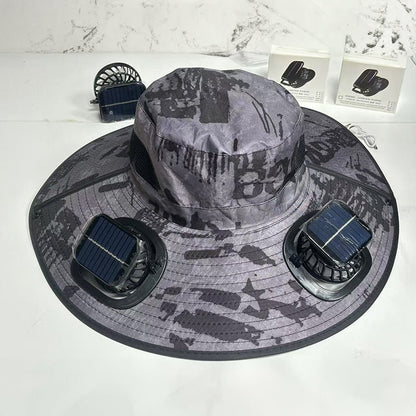 Solar Fan Hat – Wide - Brim Cooling Bucket Cap with Dual Power | Outdoor Fishing & Hiking Gear – camouflage Hats for Apparel and Accessories (1 view)