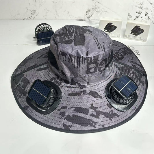 Solar Fan Hat – Wide - Brim Cooling Bucket Cap with Dual Power | Outdoor Fishing & Hiking Gear – camouflage Hats for Apparel and Accessories (1 view)