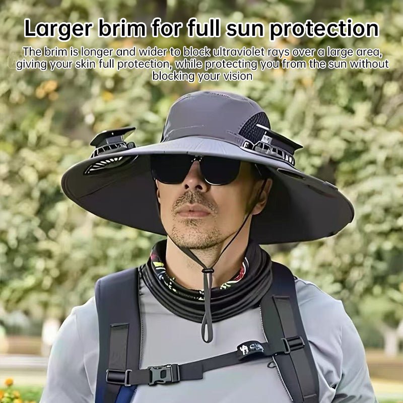 Solar Fan Hat – Wide - Brim Cooling Bucket Cap with Dual Power | Outdoor Fishing & Hiking Gear – Green Hats for Apparel and Accessories (11 view)