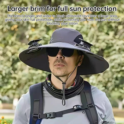 Solar Fan Hat – Wide - Brim Cooling Bucket Cap with Dual Power | Outdoor Fishing & Hiking Gear – Green Hats for Apparel and Accessories (11 view)