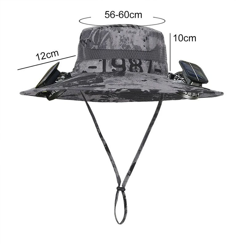 Solar Fan Hat – Wide - Brim Cooling Bucket Cap with Dual Power | Outdoor Fishing & Hiking Gear – Green Hats for Apparel and Accessories (12 view)