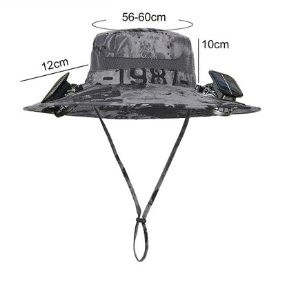 Solar Fan Hat – Wide - Brim Cooling Bucket Cap with Dual Power | Outdoor Fishing & Hiking Gear – Green Hats for Apparel and Accessories (12 view)