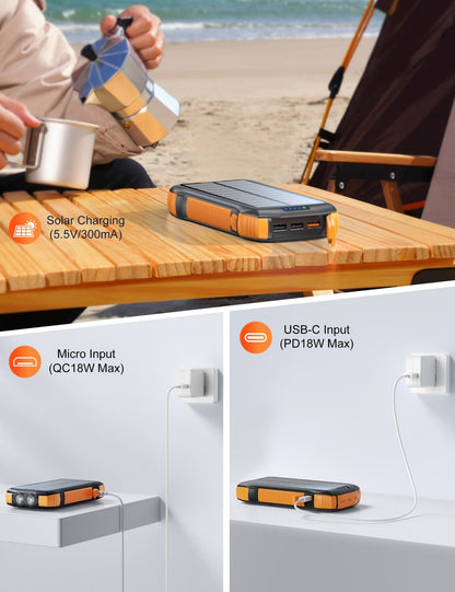 Solar Power Bank 20,000mAh – IP67, Dual - Mode Fast Charge | 3 - Port + Wireless – As shown in the picture Camping Gear for 20000mAh (4 view)