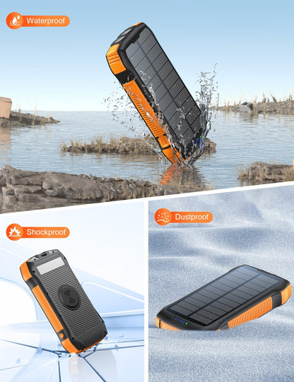 Solar Power Bank 20,000mAh – IP67, Dual - Mode Fast Charge | 3 - Port + Wireless – As shown in the picture Camping Gear for 20000mAh (7 view)