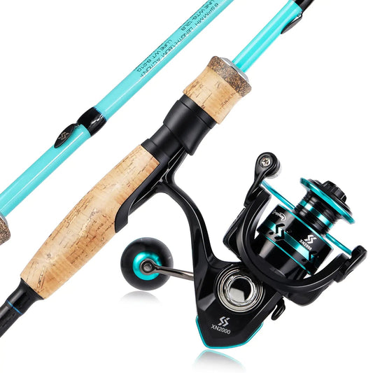 Sougayilang Fishing Combo – 5.9' Carbon Rod with 3000 Reel in Turquoise | Twin - Tip Spinning Combo for Salt & Fresh Water – Blue - M/MH Twin Tips Fishing Gear for 12+1 Bearings (2 view)