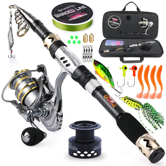 Sougayilang Telescopic Fishing Rod & Spinning Reel Combo – Full Kit with Lures, Line & Carry Case – Fishing Rod Reel with Carry Case Fishing Gear for bass fishing (2 view)
