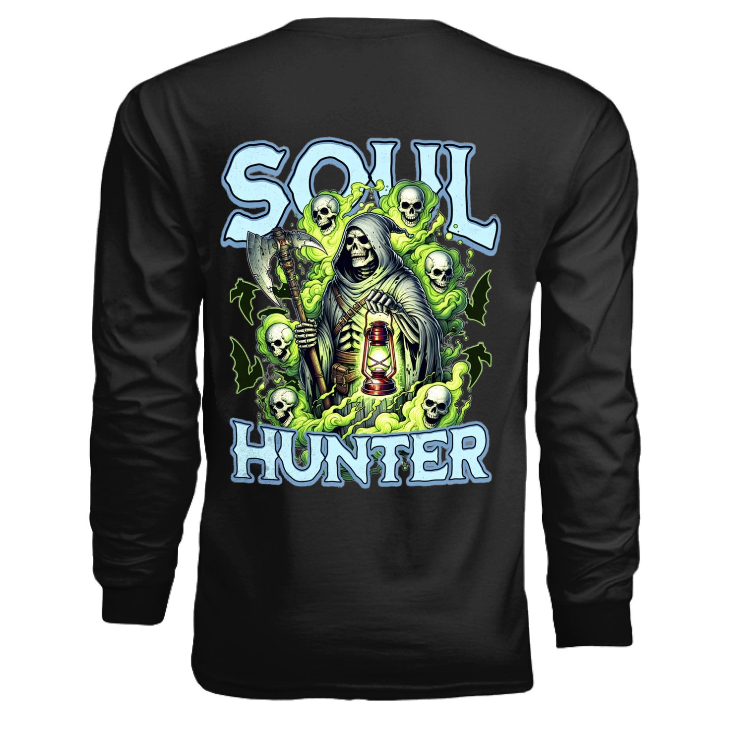 Soul Hunter – Grim Reaper Glow Tee | Gothic Streetwear by RM Outpost – BLACK T-Shirt for Apparel (1 view)