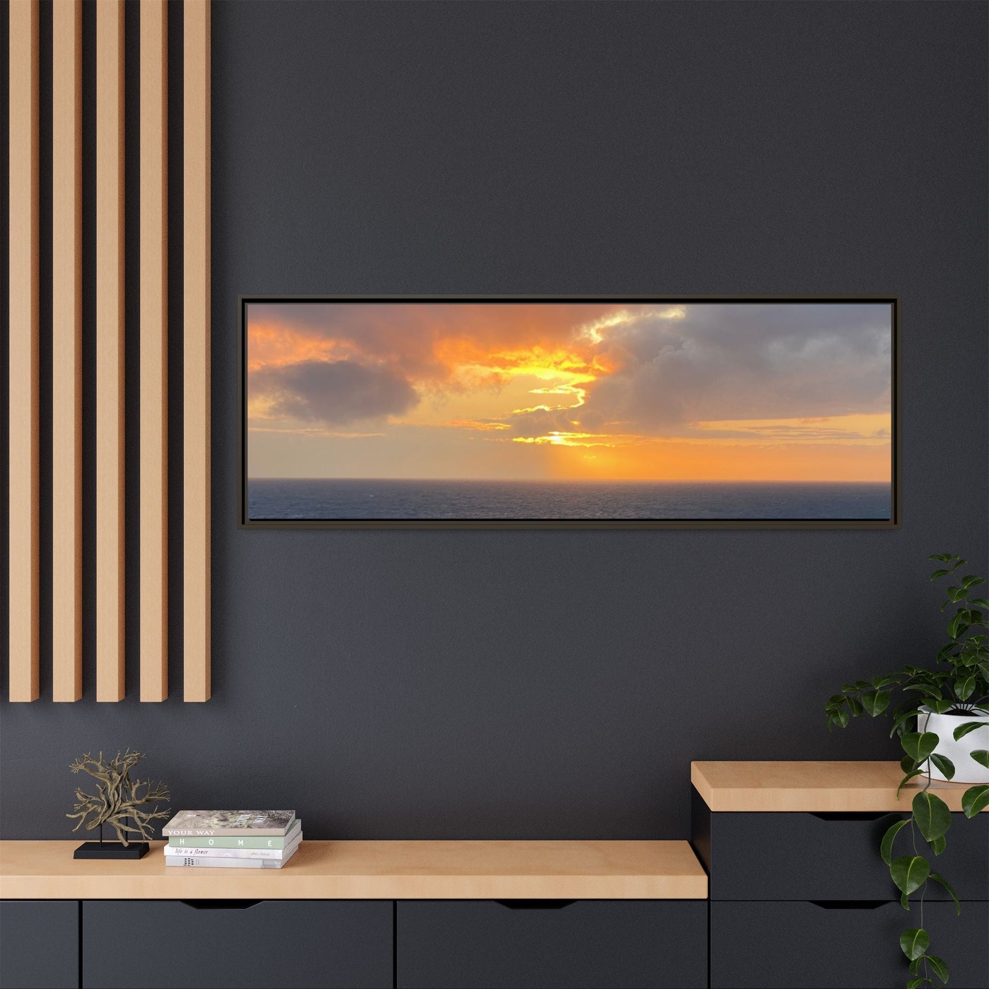 Stormy Sunset Over the Sea – Dramatic Ocean Canvas Wall Art | Moody Coastal Photography Print – 60" x 40" (Horizontal) Canvas for beach theme (122 view)