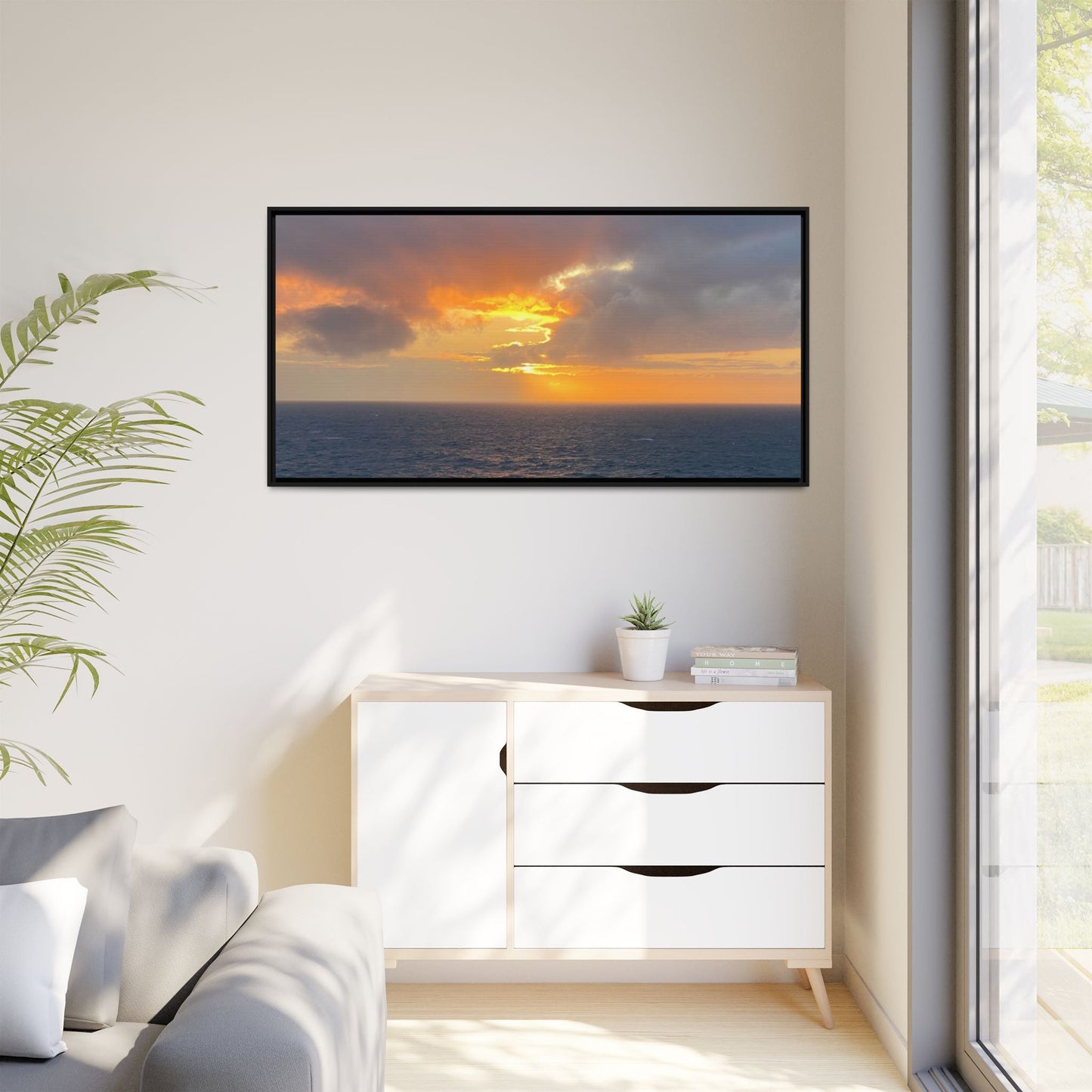 Stormy Sunset Over the Sea – Dramatic Ocean Canvas Wall Art | Moody Coastal Photography Print – 60" x 40" (Horizontal) Canvas for beach theme (127 view)