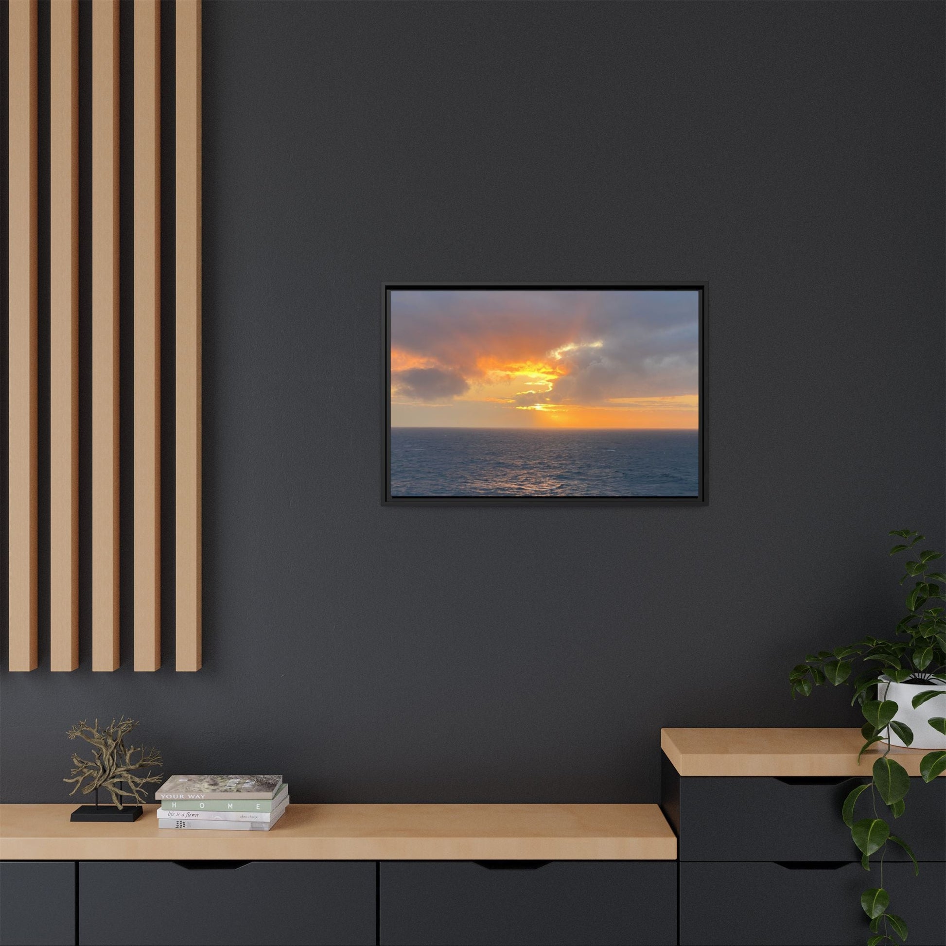Stormy Sunset Over the Sea – Dramatic Ocean Canvas Wall Art | Moody Coastal Photography Print – 60" x 40" (Horizontal) Canvas for beach theme (41 view)