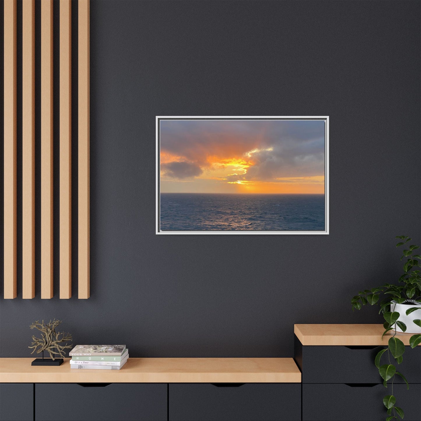 Stormy Sunset Over the Sea – Dramatic Ocean Canvas Wall Art | Moody Coastal Photography Print – 60" x 40" (Horizontal) Canvas for beach theme (59 view)
