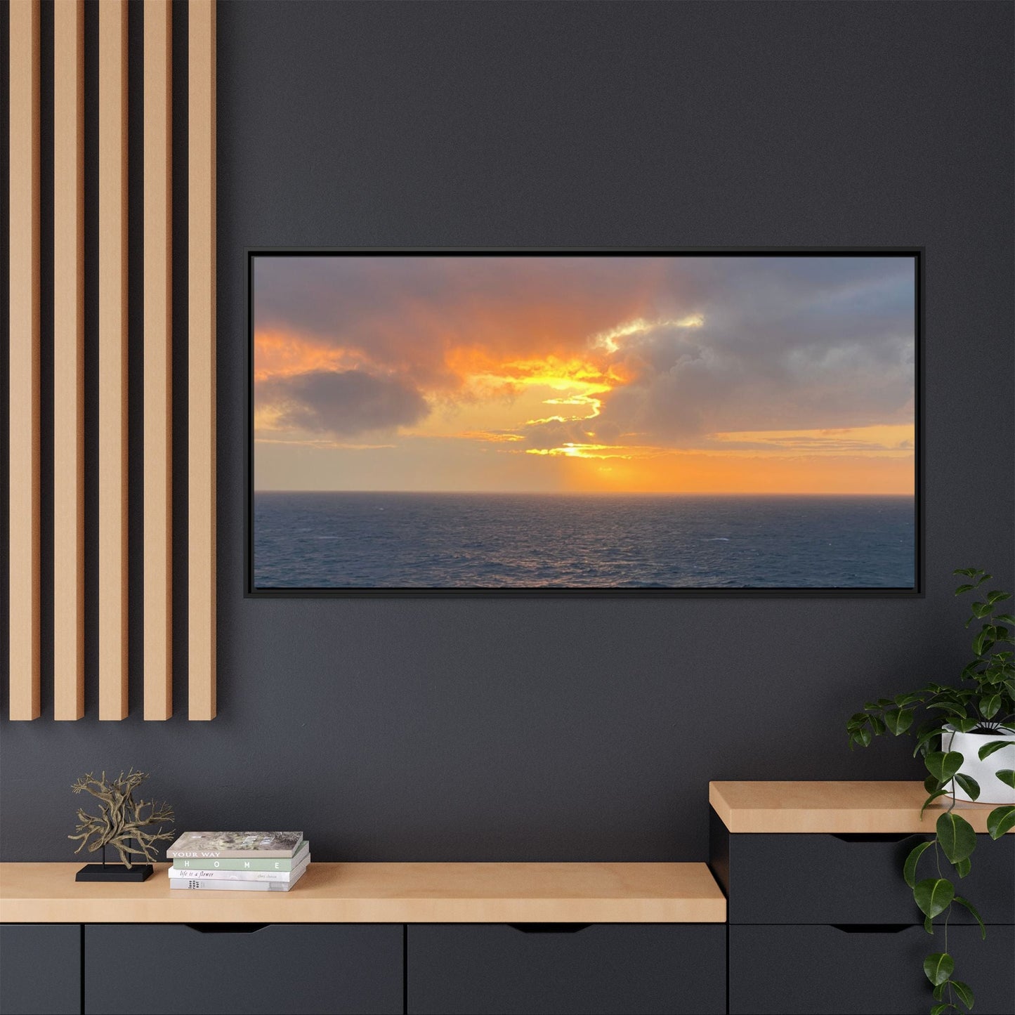 Stormy Sunset Over the Sea – Dramatic Ocean Canvas Wall Art | Moody Coastal Photography Print – 60" x 40" (Horizontal) Canvas for beach theme (128 view)