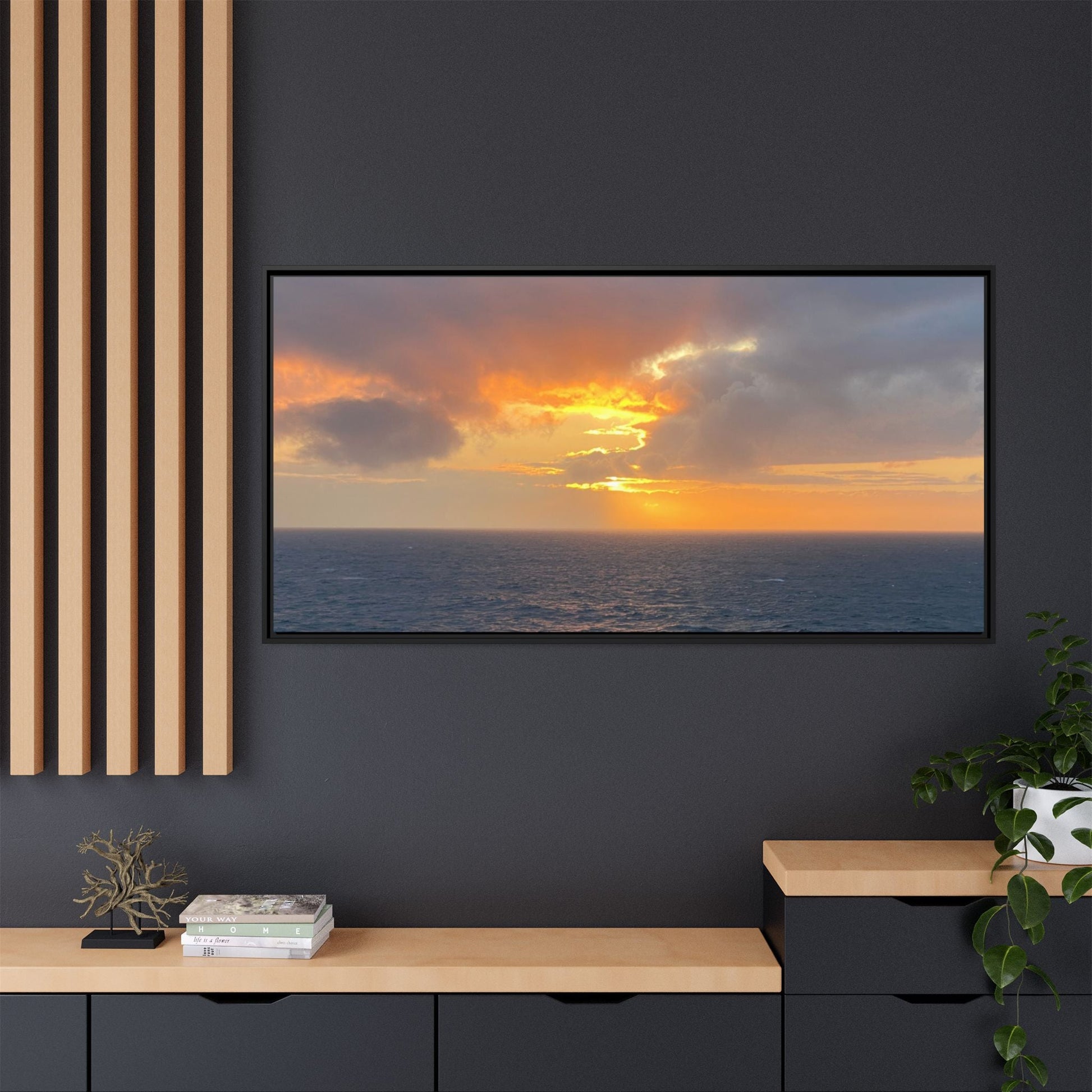 Stormy Sunset Over the Sea – Dramatic Ocean Canvas Wall Art | Moody Coastal Photography Print – 60" x 40" (Horizontal) Canvas for beach theme (128 view)
