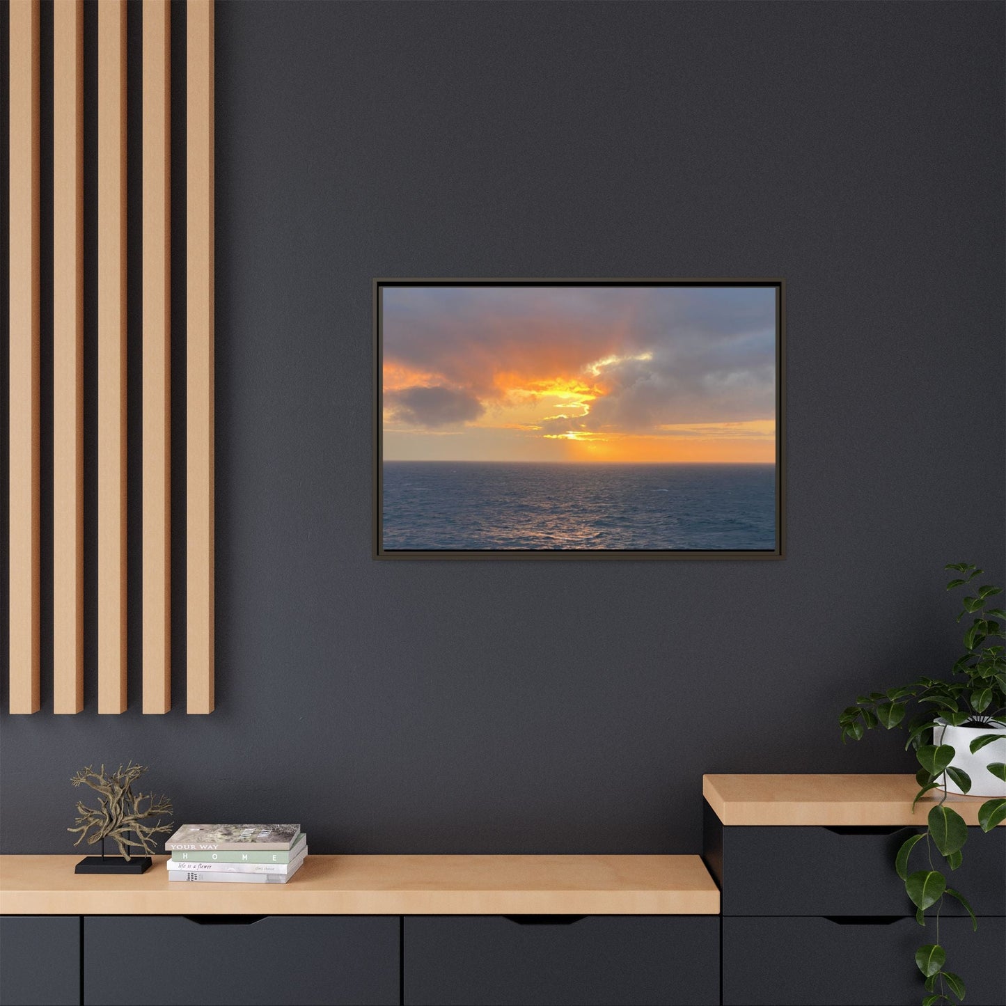 Stormy Sunset Over the Sea – Dramatic Ocean Canvas Wall Art | Moody Coastal Photography Print – 60" x 40" (Horizontal) Canvas for beach theme (56 view)