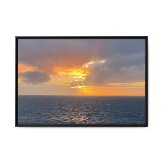 Stormy Sunset Over the Sea – Dramatic Ocean Canvas Wall Art | Moody Coastal Photography Print – 36" x 24" (Horizontal) Canvas for beach theme (2 view)