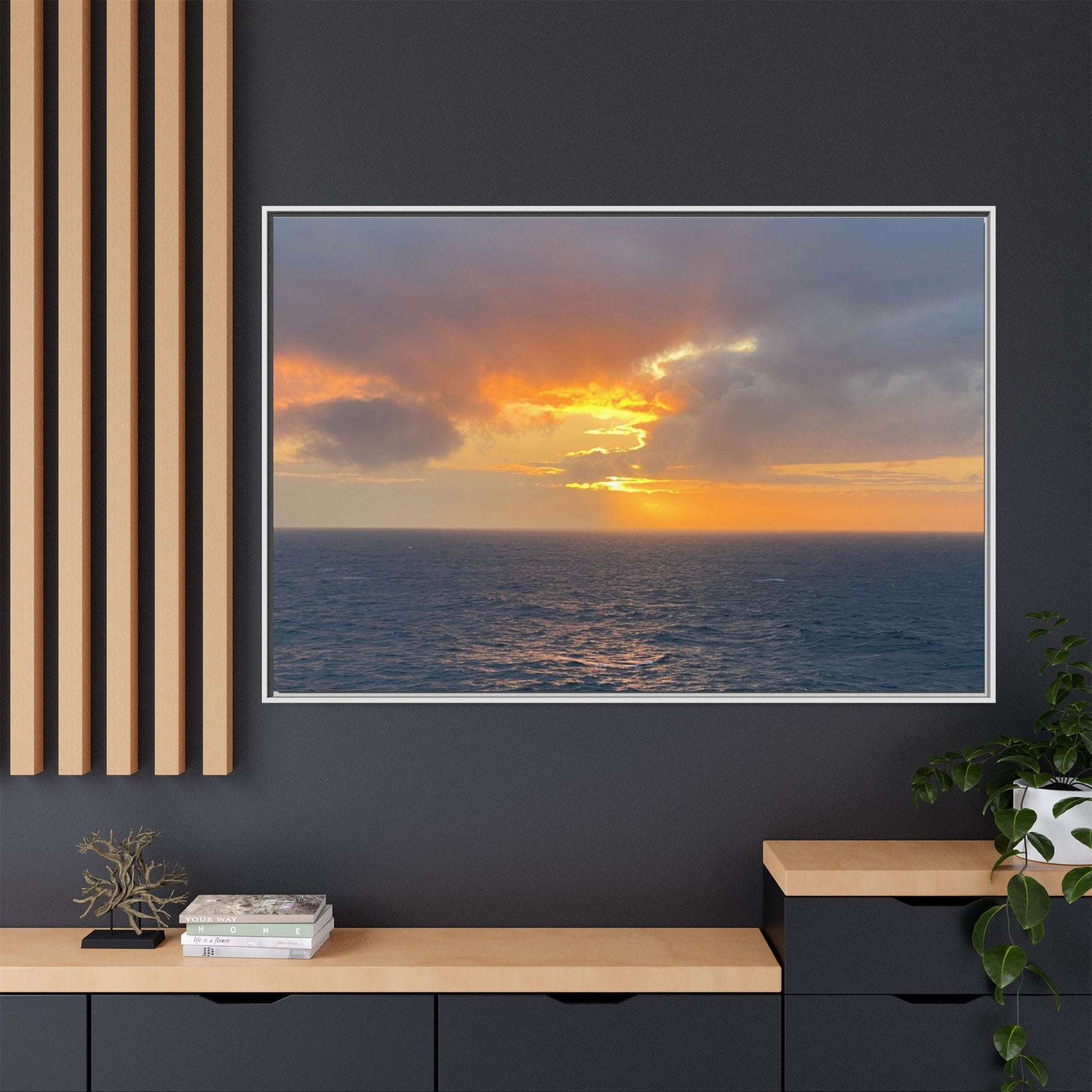 Stormy Sunset Over the Sea – Dramatic Ocean Canvas Wall Art | Moody Coastal Photography Print – 18″ x 12″ (Horizontal) Canvas for beach theme (152 view)