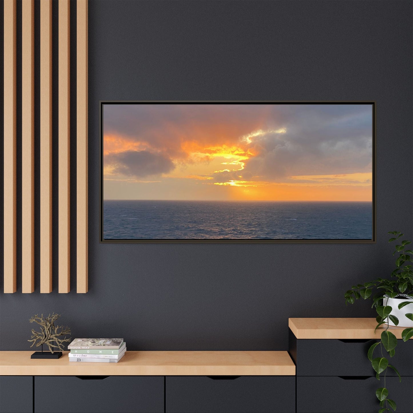 Stormy Sunset Over the Sea – Dramatic Ocean Canvas Wall Art | Moody Coastal Photography Print – 18″ x 12″ (Horizontal) Canvas for beach theme (131 view)