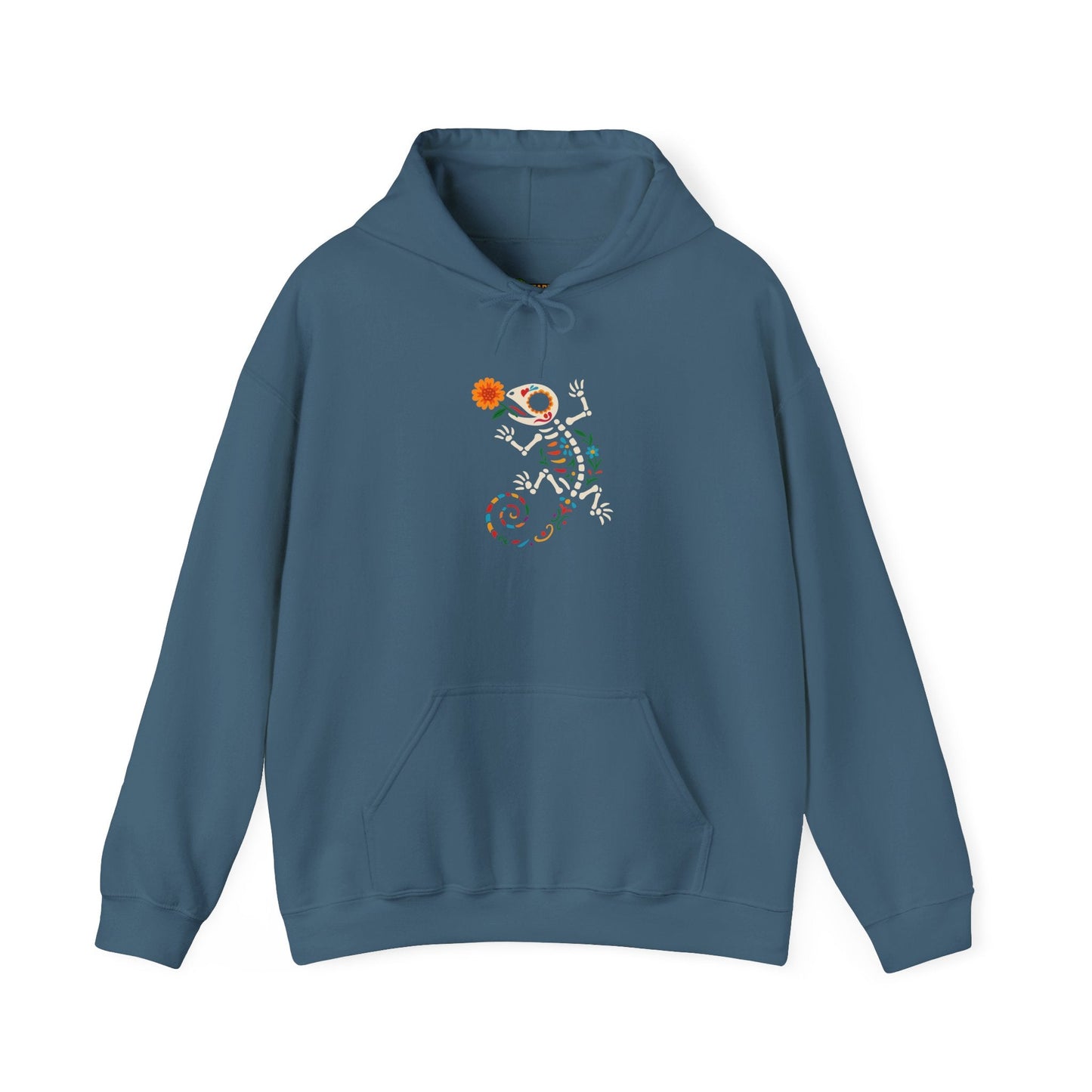 Sugar Skull Lizard Hooded Sweatshirt – Floral Skeleton Charm with Day of the Dead Vibes | Lizard Designs – S Hoodie by Printify