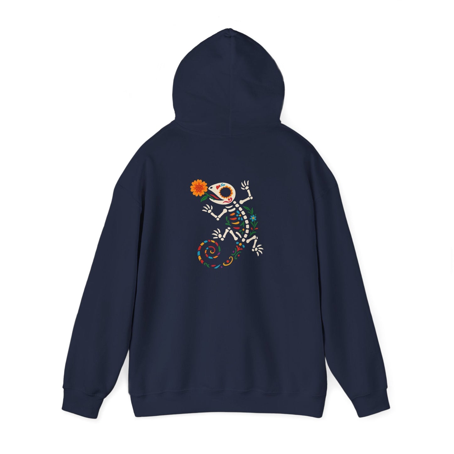 Sugar Skull Lizard Hooded Sweatshirt – Floral Skeleton Charm with Day of the Dead Vibes | Lizard Designs – S Hoodie by Printify