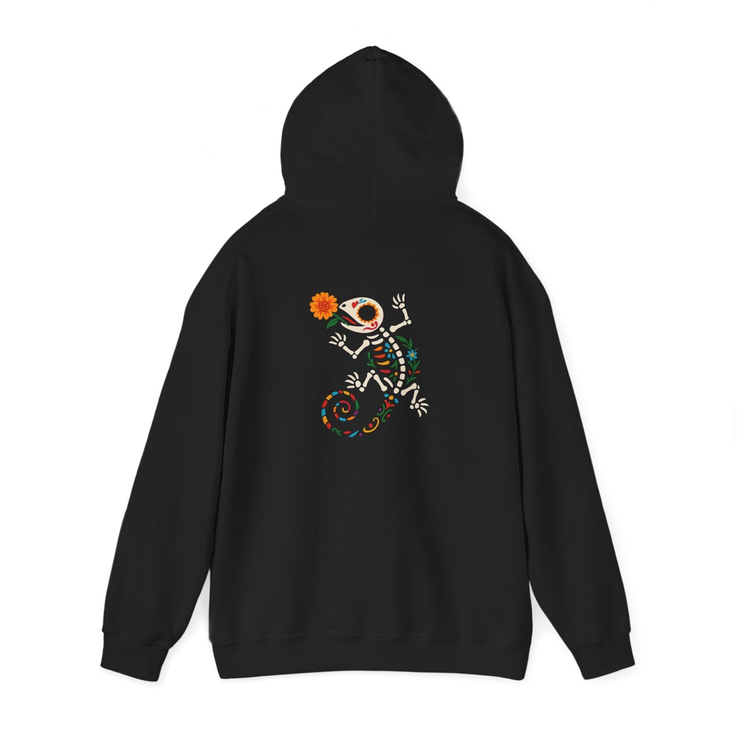 Sugar Skull Lizard Hooded Sweatshirt – Floral Skeleton Charm with Day of the Dead Vibes | Lizard Designs – S Hoodie by Printify