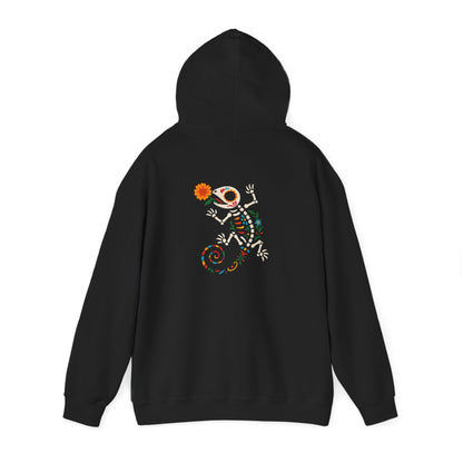 Sugar Skull Lizard Hooded Sweatshirt – Floral Skeleton Charm with Day of the Dead Vibes | Lizard Designs – S Hoodie by Printify