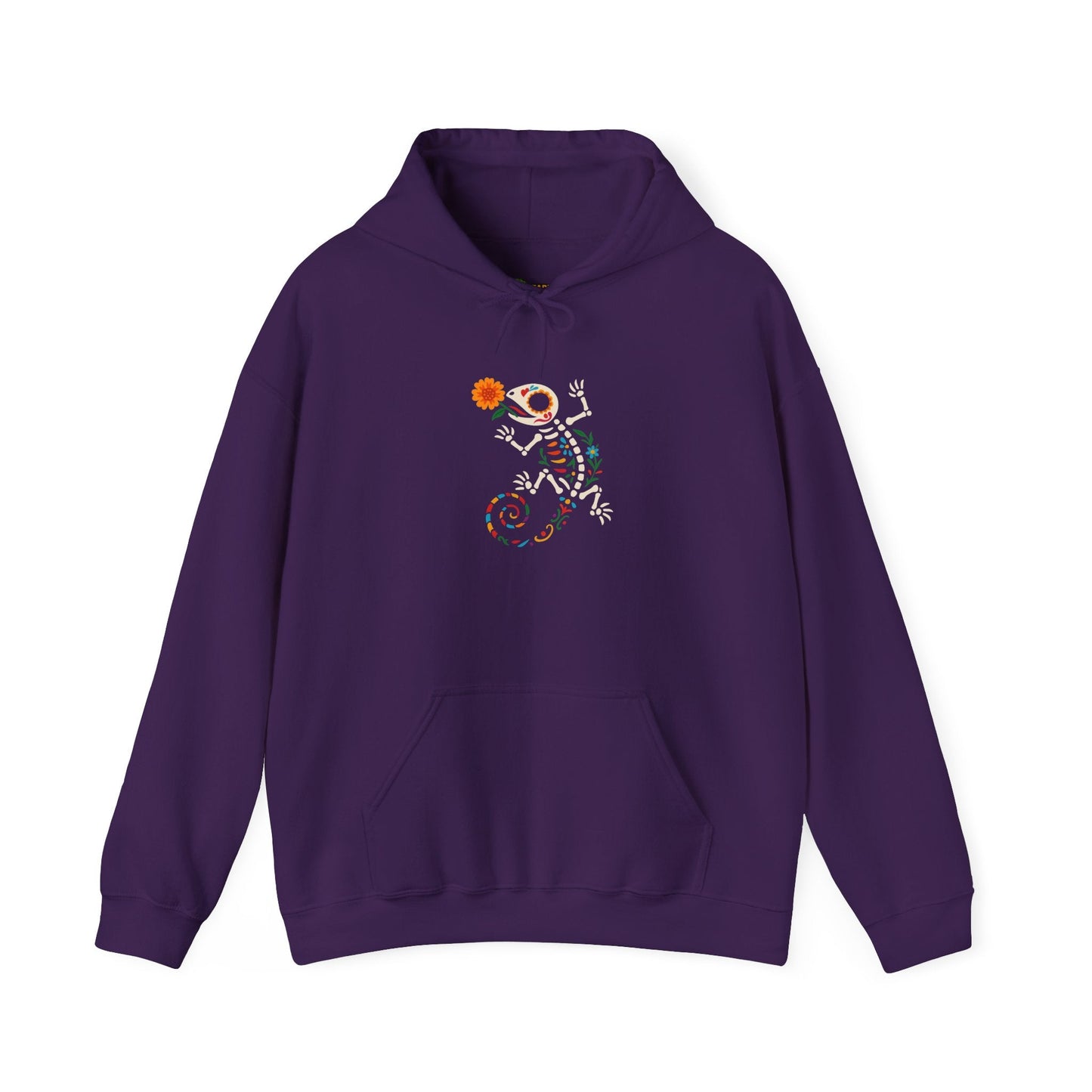 Sugar Skull Lizard Hooded Sweatshirt – Floral Skeleton Charm with Day of the Dead Vibes | Lizard Designs – S Hoodie by Printify