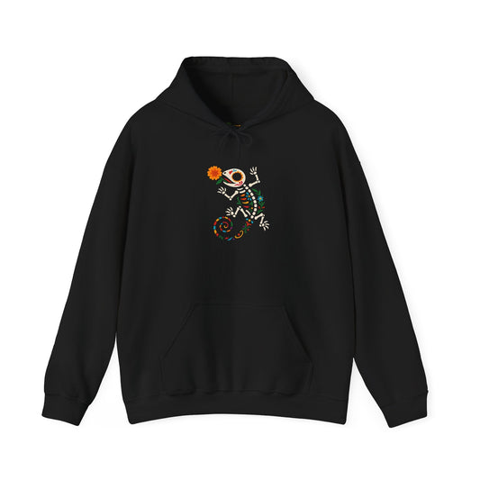Sugar Skull Lizard Hooded Sweatshirt – Floral Skeleton Charm with Day of the Dead Vibes | Lizard Designs – S Hoodie by Printify