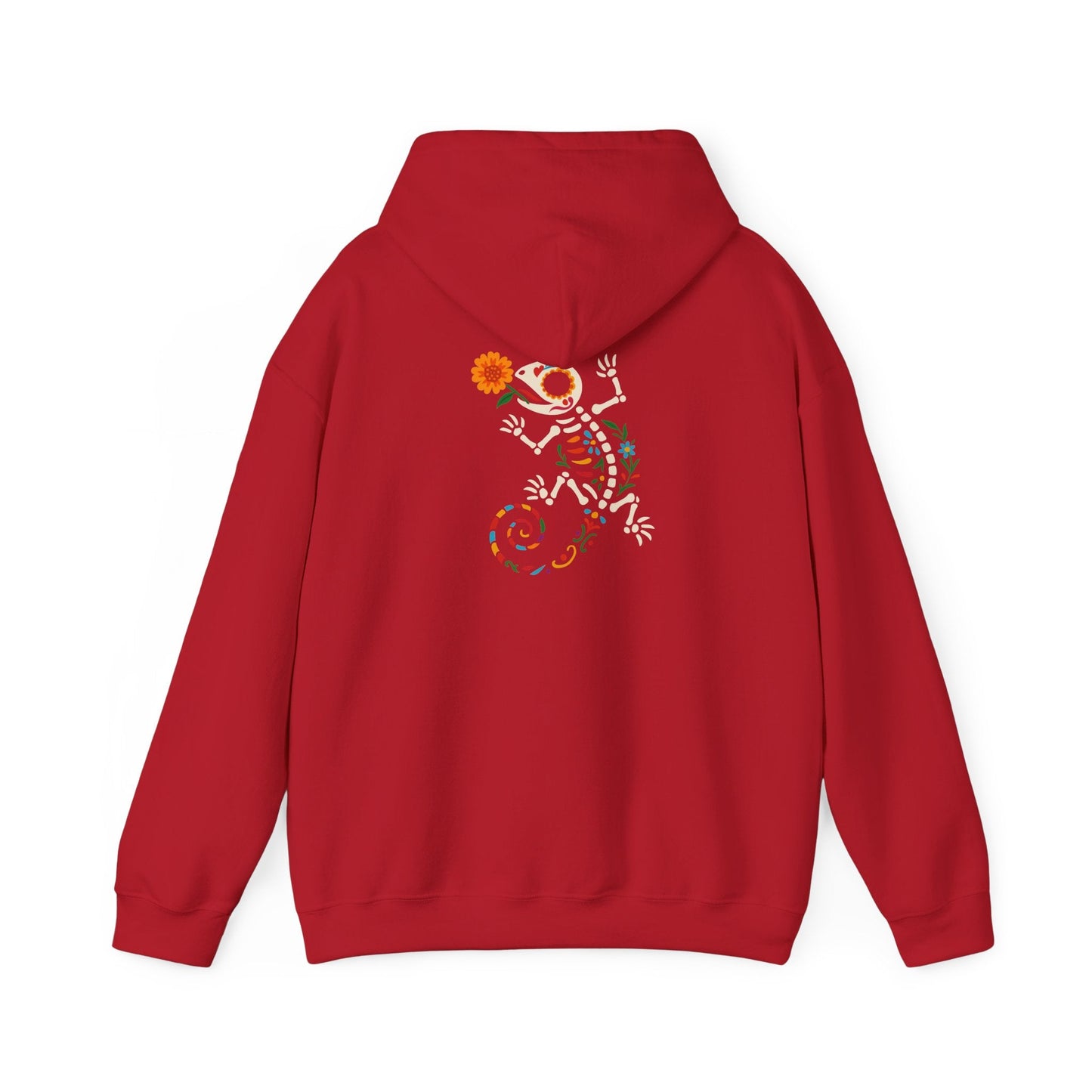 Sugar Skull Lizard Hooded Sweatshirt – Floral Skeleton Charm with Day of the Dead Vibes | Lizard Designs – S Hoodie by Printify
