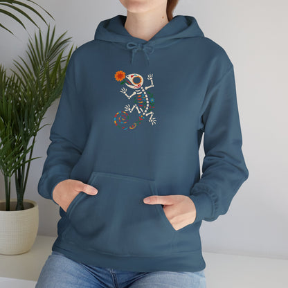 Sugar Skull Lizard Hooded Sweatshirt – Floral Skeleton Charm with Day of the Dead Vibes | Lizard Designs – S Hoodie by Printify