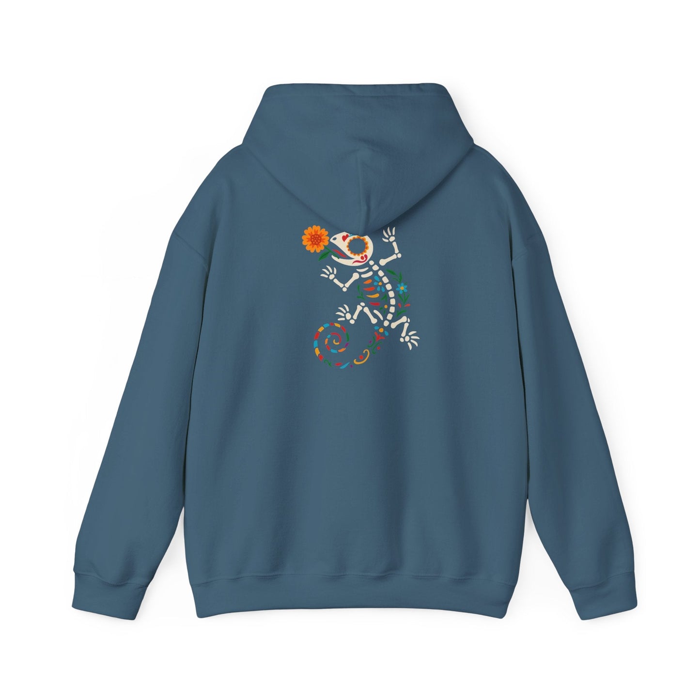 Sugar Skull Lizard Hooded Sweatshirt – Floral Skeleton Charm with Day of the Dead Vibes | Lizard Designs – S Hoodie by Printify