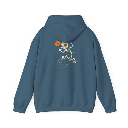 Sugar Skull Lizard Hooded Sweatshirt – Floral Skeleton Charm with Day of the Dead Vibes | Lizard Designs – S Hoodie by Printify