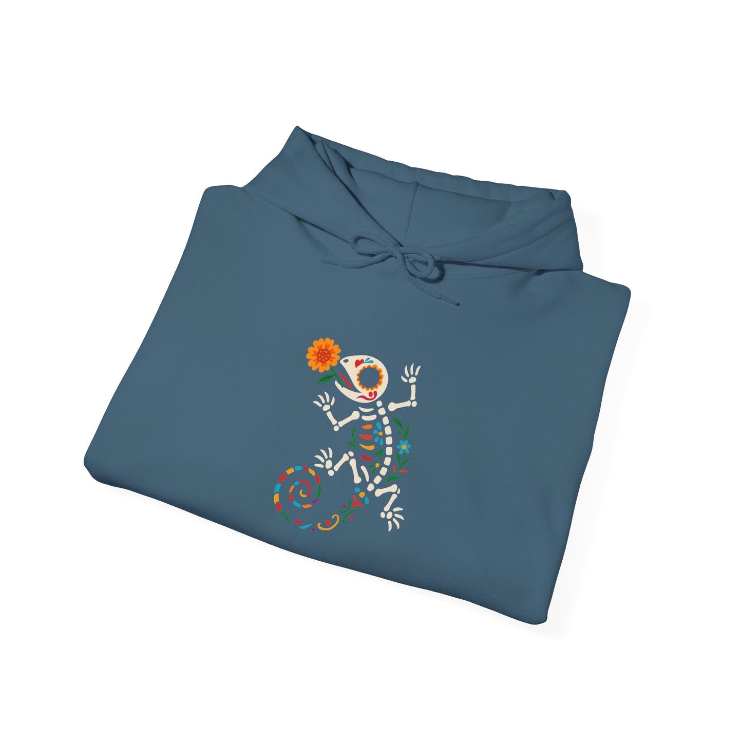 Sugar Skull Lizard Hooded Sweatshirt – Floral Skeleton Charm with Day of the Dead Vibes | Lizard Designs – S Hoodie by Printify