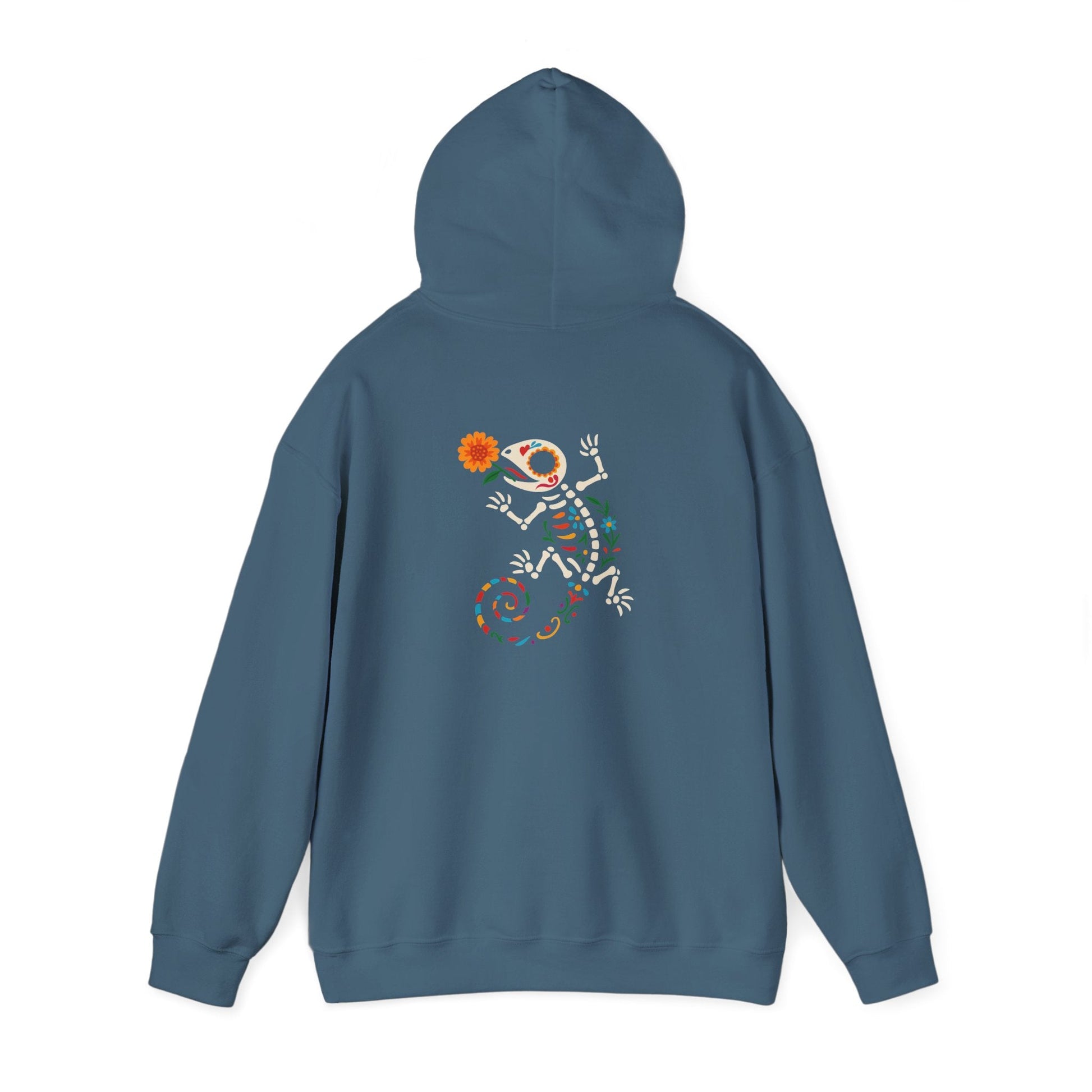 Sugar Skull Lizard Hooded Sweatshirt – Floral Skeleton Charm with Day of the Dead Vibes | Lizard Designs – S Hoodie by Printify