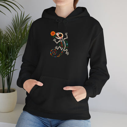 Sugar Skull Lizard Hooded Sweatshirt – Floral Skeleton Charm with Day of the Dead Vibes | Lizard Designs – S Hoodie by Printify